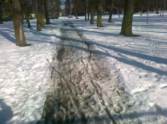 Piotrkw: W parku peno bota i niegu