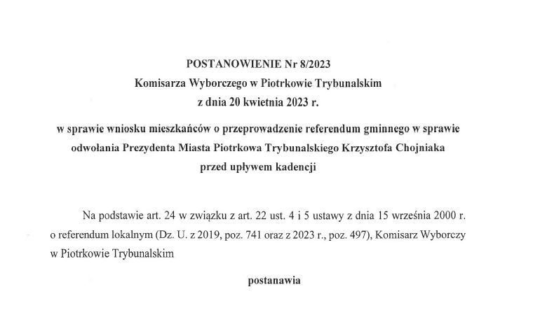 Znamy decyzj komisarza w sprawie referendum