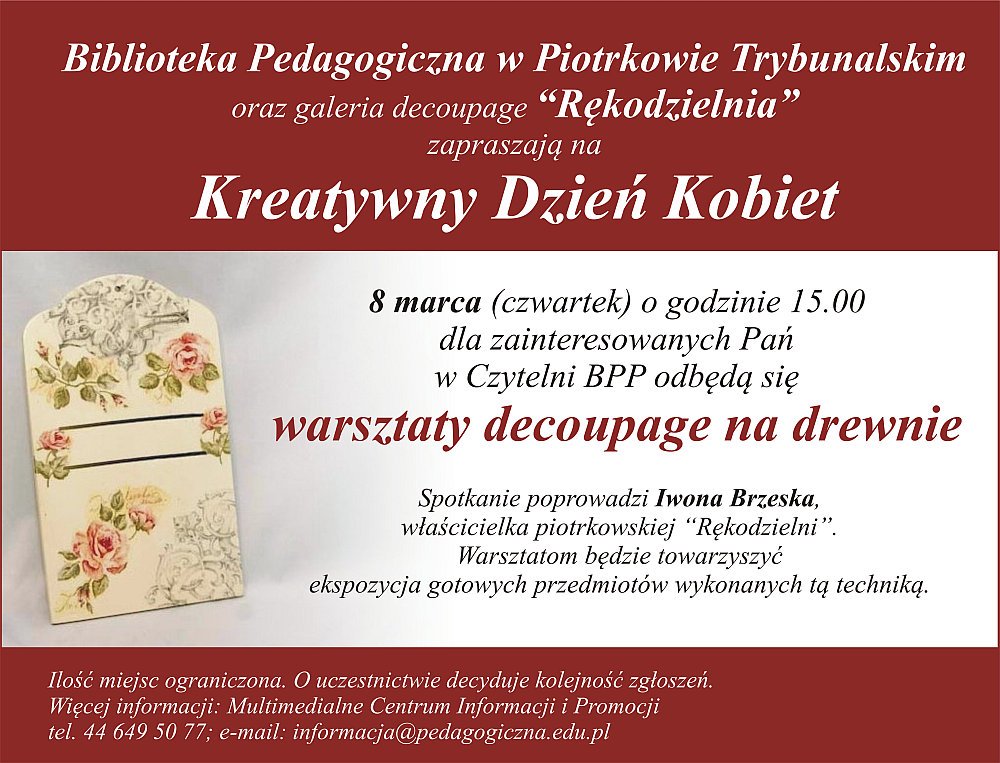 Kreatywny Dzie Kobiet w Bibliotece Pedagogicznej w Piotrkowie Tryb.