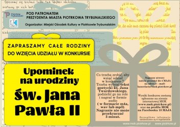 Konkurs z okazji rocznicy urodzin w. Jana Pawa II