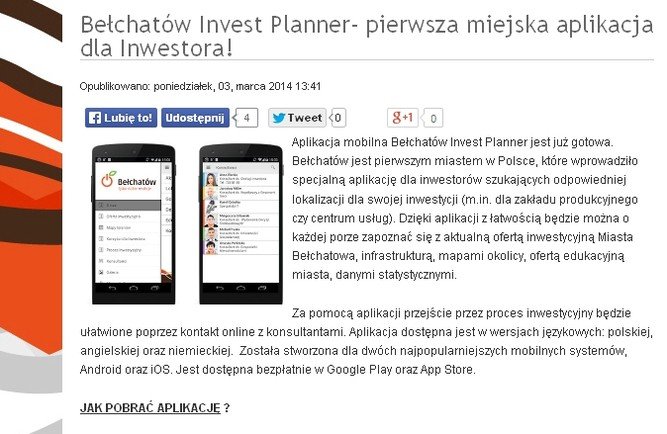 Pierwsza miejska aplikacja dla inwestorw