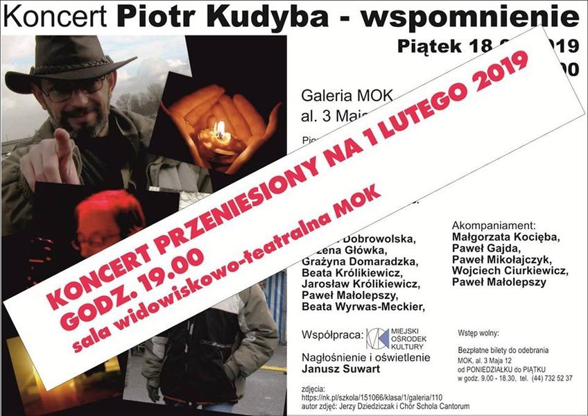 Koncert upamitniajcy Piotra Kudyb przeniesiony