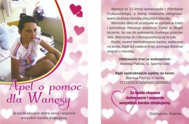 11-letnia Wanesa z Piotrkowa potrzebuje pomocy