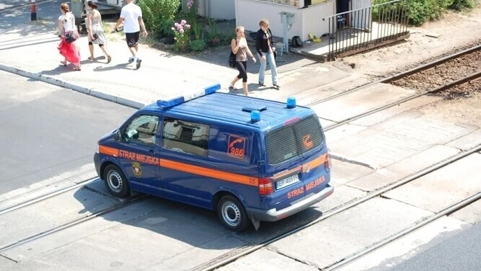 Uciekał strażnikom, uderzył w znak drogowy