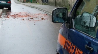 Piotrków: Komin spadł z dachu na ulicę Niecałą