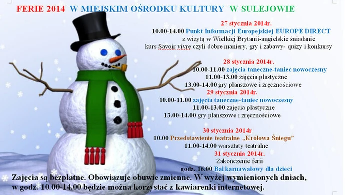 MOK w Sulejowie zaprasza na ferie