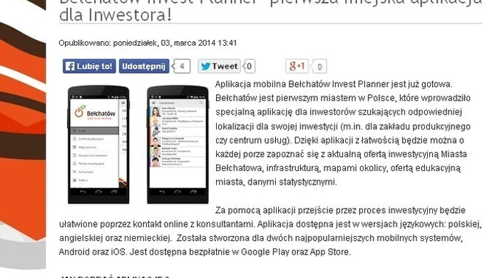 Pierwsza miejska aplikacja dla inwestorów