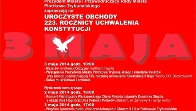 223. rocznica Uchwalenia Konstytucji 3 Maja – piotrkowskie obchody