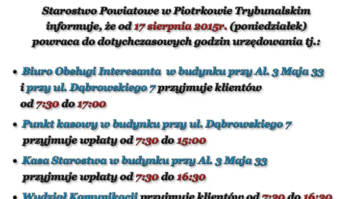 O szóstej nie załatwisz już sprawy w starostwie