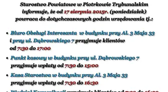 O szóstej nie załatwisz już sprawy w starostwie