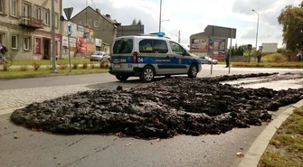 Śmierdzące odpady wylały się na jezdnię 
