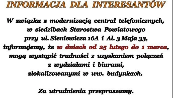 Problemy z telefonami w Starostwie