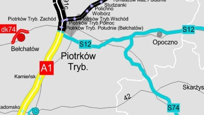Znany jest przebieg S-12 i S-74 w regionie