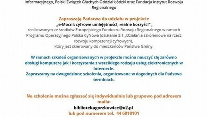 Bezpłatny kurs obsługi komputera dla mieszkańców gminy Gorzkowice 