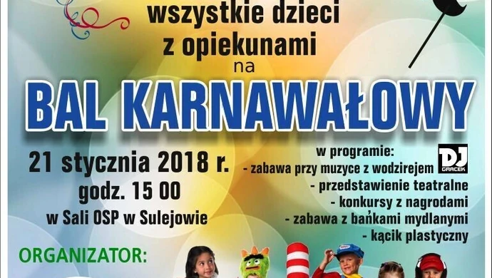 Sulejów dla Pokoleń zaprasza na bal karnawałowy 