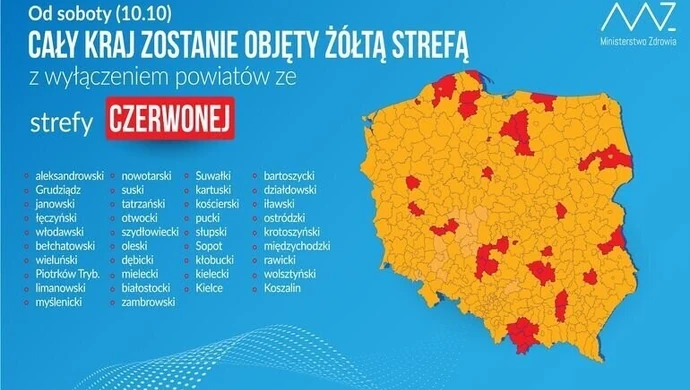 Od soboty cała Polska "żółta". Piotrków w strefie czerwonej
