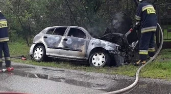 Auto spłonęło po zjechaniu do rowu