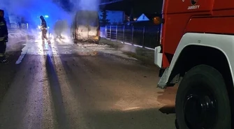 Pożar dostawczaka w Michałowie