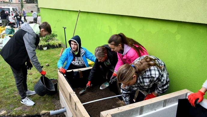 Uczniowie założyli ogród deszczowy
