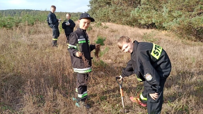 Młodzi strażacy sadzili drzewa