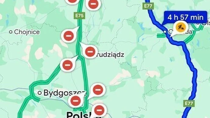Autostrada A1 zamknięta - tak pokazują mapy Google