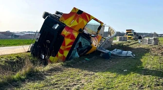 Wjechał do rowu, przewożąc zwierzęta. Nie wszystkie przeżyły [ZDJĘCIA]