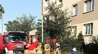 Ewakuacja mieszkańców jednego z wieżowców w Piotrkowie