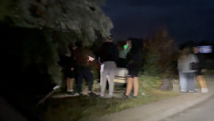 Ścięta latarnia i samochód w krzakach. Kraksa na Kopernika