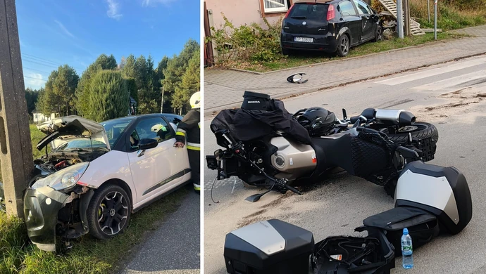 Kierowca bez prawa jazdy na słupie, motocyklista w szpitalu. Dwa groźne wypadki pod Piotrkowem
