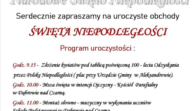 Gmina Aleksandrów zaprasza na obchody Święta Niepodległości 