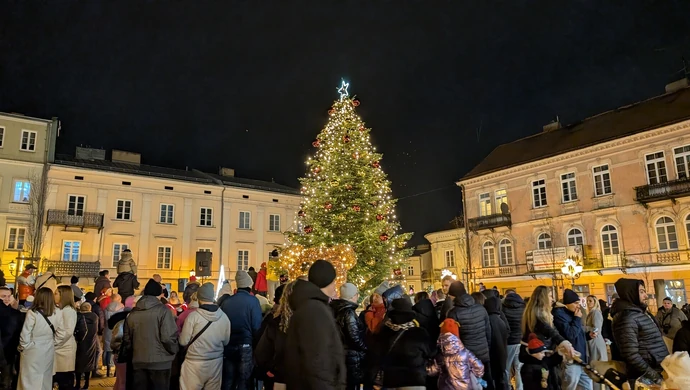 Rozbłysła choinka na Rynku Trybunalskim