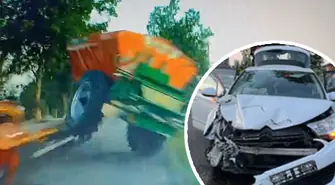 Maszyna spadła na auto! Tak doszło do wypadku koło Rozprzy! Mamy nagranie!