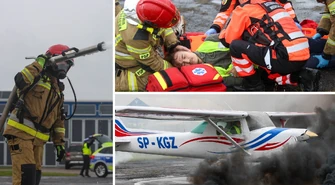 Niebezpiecznie na piotrkowskim lotnisku. Kłęby dymu, awaryjne lądowanie i akcja ratunkowa ZDJĘCIA