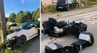 Kierowca bez prawa jazdy na słupie, motocyklista w szpitalu. Dwa groźne wypadki pod Piotrkowem