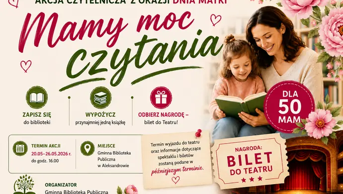 „Mamy moc czytania” – wyjątkowa akcja Gminy Aleksandrów z okazji Dnia Matki