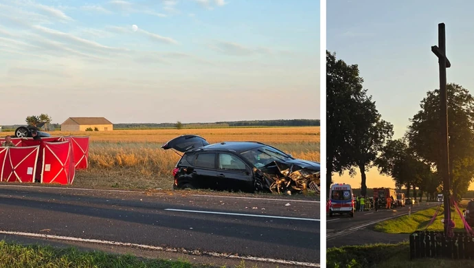 Koszmarny wypadek niedaleko Sulejowa. Nie żyje dwoje dzieci w wieku 9 i 11 lat, DK74 zablokowana