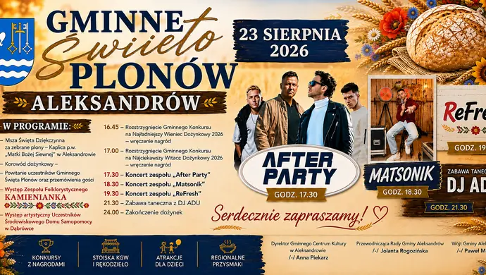 Gminne Święto Plonów w Aleksandrowie. Będzie muzyka, konkursy i zabawa do późnego wieczora