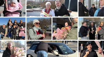 Ekipa Radia Strefa FM obdarowywała panie kwiatami w centrum Piotrkowa