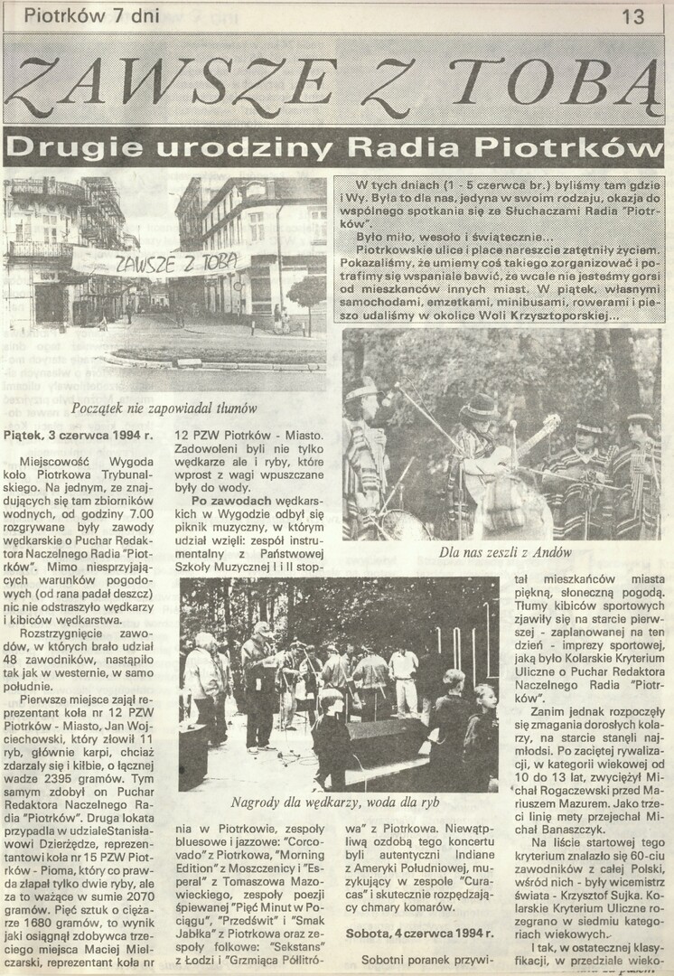 Lokalna prasa opisuje wydarzenia II Urodzin Radia Piotrków - 7 Dni 1994 - Archiwum Radia Piotrków Lokalna prasa opisuje wydarzenia II Urodzin Radia Piotrków - 7 Dni 1994 - Archiwum Radia Piotrków