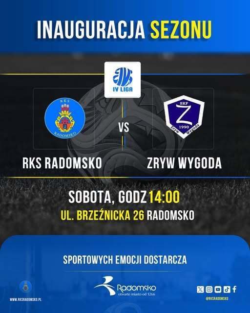 Sobota: RKS Radomsko - Zryw Wygoda, g. 14:00, Stadion Miejski w Radomsku - ul. Brzeźnicka 26